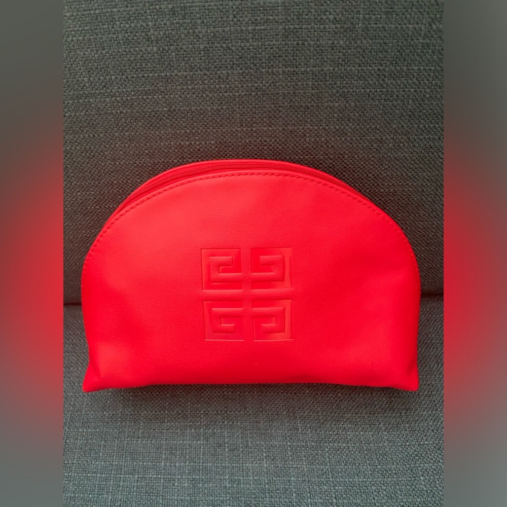 NWOT Givenchy Parfums Red Pouch Makeup Cosmetics Travel Pouch Bag Silver Hrdwr
